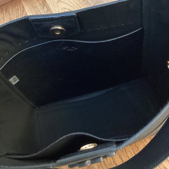 TORY BURCH McGRAW MEDIUM BUCKET BAG in BLACK PEBBLED LEATHER HOBO PURSE TOTE - Picture 10 of 16